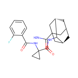 NC(=O)C12CC3C[C@@H](C1)C(NC(=O)C1(NC(=O)c4ccccc4F)CC1)[C@@H](C3)C2 ZINC001772652899