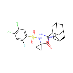 NC(=O)C12CC3C[C@@H](C1)C(NC(=O)C1(NS(=O)(=O)c4cc(Cl)c(Cl)cc4F)CC1)[C@@H](C3)C2 ZINC001772609154