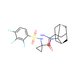 NC(=O)C12CC3C[C@@H](C1)C(NC(=O)C1(NS(=O)(=O)c4ccc(F)c(F)c4F)CC1)[C@@H](C3)C2 ZINC001772635436