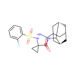 NC(=O)C12CC3C[C@@H](C1)C(NC(=O)C1(NS(=O)(=O)c4ccccc4F)CC1)[C@@H](C3)C2 ZINC000473081382