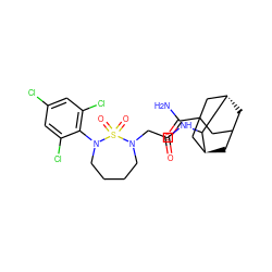 NC(=O)C12CC3C[C@@H](C1)C(NC(=O)CN1CCCCN(c4c(Cl)cc(Cl)cc4Cl)S1(=O)=O)[C@@H](C3)C2 ZINC000101508850