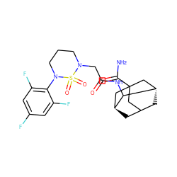 NC(=O)C12CC3C[C@@H](C1)C(NC(=O)CN1CCCN(c4c(F)cc(F)cc4F)S1(=O)=O)[C@@H](C3)C2 ZINC000101508896