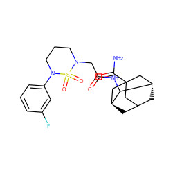 NC(=O)C12CC3C[C@@H](C1)C(NC(=O)CN1CCCN(c4cccc(F)c4)S1(=O)=O)[C@@H](C3)C2 ZINC000101508888