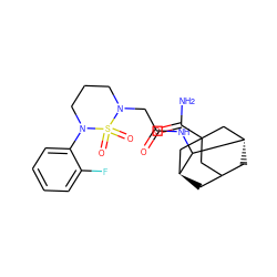 NC(=O)C12CC3C[C@@H](C1)C(NC(=O)CN1CCCN(c4ccccc4F)S1(=O)=O)[C@@H](C3)C2 ZINC000101508885