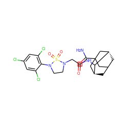 NC(=O)C12CC3C[C@@H](C1)C(NC(=O)CN1CCN(c4c(Cl)cc(Cl)cc4Cl)S1(=O)=O)[C@@H](C3)C2 ZINC000101508898