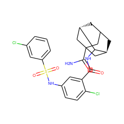 NC(=O)C12CC3C[C@@H](C1)C(NC(=O)c1cc(NS(=O)(=O)c4cccc(Cl)c4)ccc1Cl)[C@@H](C3)C2 ZINC001772654597