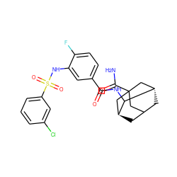 NC(=O)C12CC3C[C@@H](C1)C(NC(=O)c1ccc(F)c(NS(=O)(=O)c4cccc(Cl)c4)c1)[C@@H](C3)C2 ZINC001772571254