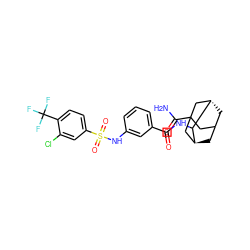 NC(=O)C12CC3C[C@@H](C1)C(NC(=O)c1cccc(NS(=O)(=O)c4ccc(C(F)(F)F)c(Cl)c4)c1)[C@@H](C3)C2 ZINC001772600987