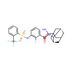 NC(=O)C12CC3C[C@@H](C1)C(NC(=O)c1cccc(NS(=O)(=O)c4ccccc4C(F)(F)F)c1F)[C@@H](C3)C2 ZINC001772650048