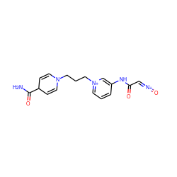 NC(=O)C1C=CN(CCC[n+]2cccc(NC(=O)C=[N+]=O)c2)C=C1 ZINC000653829403