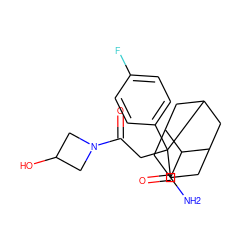 NC(=O)C1C2CC3CC1CC(C2)C3(CC(=O)N1CC(O)C1)c1ccc(F)cc1 ZINC000202374660