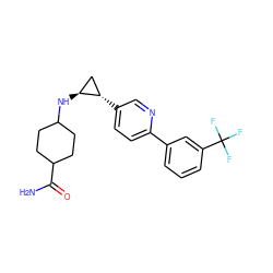 NC(=O)C1CCC(N[C@H]2C[C@@H]2c2ccc(-c3cccc(C(F)(F)F)c3)nc2)CC1 ZINC000149664967