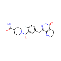 NC(=O)C1CCN(C(=O)c2cc(Cc3n[nH]c(=O)c4c3NCCC4)ccc2F)CC1 ZINC000140972823