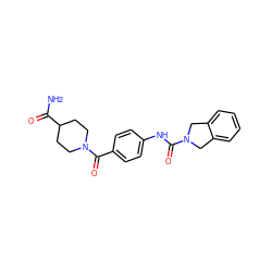 NC(=O)C1CCN(C(=O)c2ccc(NC(=O)N3Cc4ccccc4C3)cc2)CC1 ZINC000166707054