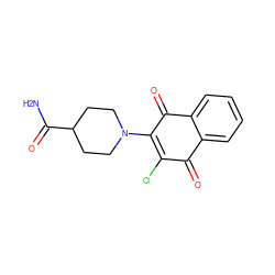 NC(=O)C1CCN(C2=C(Cl)C(=O)c3ccccc3C2=O)CC1 ZINC000001395148