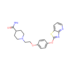 NC(=O)C1CCN(CCOc2ccc(Oc3nc4ncccc4s3)cc2)CC1 ZINC000095558589