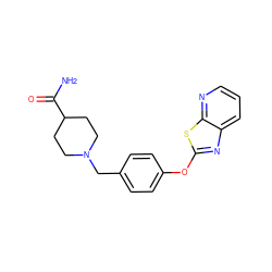 NC(=O)C1CCN(Cc2ccc(Oc3nc4cccnc4s3)cc2)CC1 ZINC000095561518