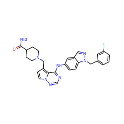 NC(=O)C1CCN(Cc2ccn3ncnc(Nc4ccc5c(cnn5Cc5cccc(F)c5)c4)c23)CC1 ZINC000028817149