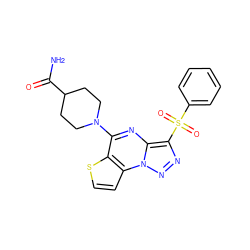 NC(=O)C1CCN(c2nc3c(S(=O)(=O)c4ccccc4)nnn3c3ccsc23)CC1 ZINC000020516283