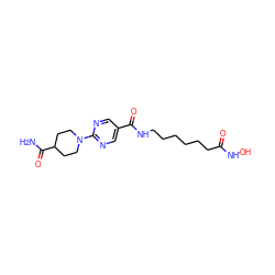 NC(=O)C1CCN(c2ncc(C(=O)NCCCCCCC(=O)NO)cn2)CC1 ZINC000118363826