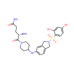 NC(=O)CC[C@H](N)C(=O)N1CCC(Nc2ccc3c(c2)CN(S(=O)(=O)c2ccc(O)cc2O)C3)CC1 ZINC001772618694