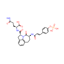 NC(=O)CC[C@H](NC(=O)[C@@H]1Cc2cccc3c2N1C(=O)[C@@H](NC(=O)/C=C/c1ccc(OP(=O)(O)O)cc1)CC3)C(=O)O ZINC000042835826