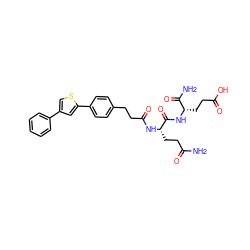 NC(=O)CC[C@H](NC(=O)CCc1ccc(-c2cc(-c3ccccc3)cs2)cc1)C(=O)N[C@@H](CCC(=O)O)C(N)=O ZINC000098209333