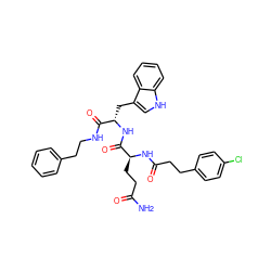 NC(=O)CC[C@H](NC(=O)CCc1ccc(Cl)cc1)C(=O)N[C@@H](Cc1c[nH]c2ccccc12)C(=O)NCCc1ccccc1 ZINC000029558620