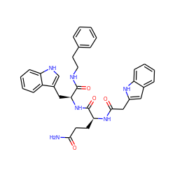 NC(=O)CC[C@H](NC(=O)Cc1cc2ccccc2[nH]1)C(=O)N[C@@H](Cc1c[nH]c2ccccc12)C(=O)NCCc1ccccc1 ZINC000029564908