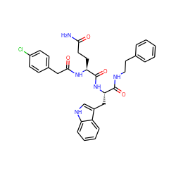 NC(=O)CC[C@H](NC(=O)Cc1ccc(Cl)cc1)C(=O)N[C@@H](Cc1c[nH]c2ccccc12)C(=O)NCCc1ccccc1 ZINC000029561773