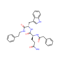 NC(=O)CC[C@H](NC(=O)Cc1ccccc1)C(=O)N[C@@H](Cc1c[nH]c2ccccc12)C(=O)NCCc1ccccc1 ZINC000029562923