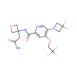 NC(=O)CC1(NC(=O)c2cc(OCC(F)(F)F)c(N3CC(F)(F)C3)cn2)COC1 ZINC000146292233