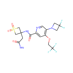 NC(=O)CC1(NC(=O)c2cc(OCC(F)(F)F)c(N3CC(F)(F)C3)cn2)CS(=O)(=O)C1 ZINC000146530674