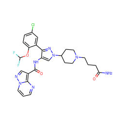 NC(=O)CCCN1CCC(n2cc(NC(=O)c3cnn4cccnc34)c(-c3cc(Cl)ccc3OC(F)F)n2)CC1 ZINC001772637385