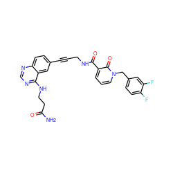 NC(=O)CCNc1ncnc2ccc(C#CCNC(=O)c3cccn(Cc4ccc(F)c(F)c4)c3=O)cc12 ZINC000096176290