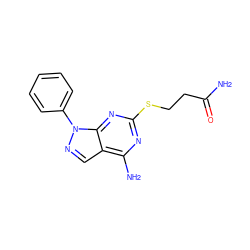 NC(=O)CCSc1nc(N)c2cnn(-c3ccccc3)c2n1 ZINC000026482894