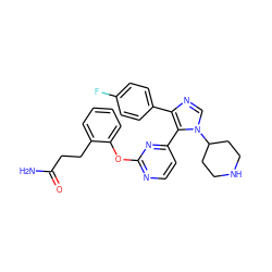 NC(=O)CCc1ccccc1Oc1nccc(-c2c(-c3ccc(F)cc3)ncn2C2CCNCC2)n1 ZINC000071295223