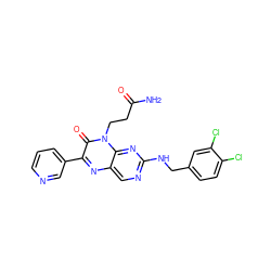 NC(=O)CCn1c(=O)c(-c2cccnc2)nc2cnc(NCc3ccc(Cl)c(Cl)c3)nc21 ZINC000040972326