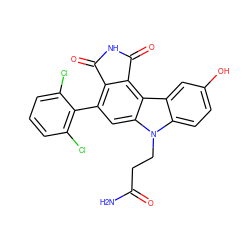 NC(=O)CCn1c2ccc(O)cc2c2c3c(c(-c4c(Cl)cccc4Cl)cc21)C(=O)NC3=O ZINC000040892545