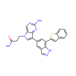 NC(=O)CCn1cc(-c2cc(-c3cc4ccccc4s3)c3[nH]ncc3c2)c2nc(N)ncc21 ZINC000045375205