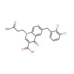 NC(=O)CCn1cc(C(=O)O)c(=O)c2cc(Cc3cccc(Cl)c3Cl)ccc21 ZINC000033817922