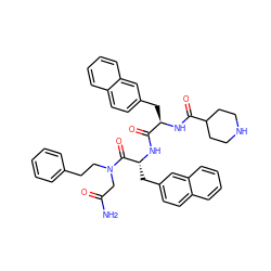 NC(=O)CN(CCc1ccccc1)C(=O)[C@@H](Cc1ccc2ccccc2c1)NC(=O)[C@@H](Cc1ccc2ccccc2c1)NC(=O)C1CCNCC1 ZINC000026837536