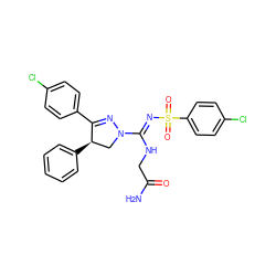 NC(=O)CN/C(=N\S(=O)(=O)c1ccc(Cl)cc1)N1C[C@@H](c2ccccc2)C(c2ccc(Cl)cc2)=N1 ZINC000095580439