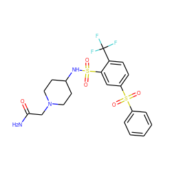 NC(=O)CN1CCC(NS(=O)(=O)c2cc(S(=O)(=O)c3ccccc3)ccc2C(F)(F)F)CC1 ZINC000045388523