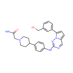 NC(=O)CN1CCC(c2ccc(Nc3ncc4ccc(-c5cccc(CO)c5)n4n3)cc2)CC1 ZINC000073223144