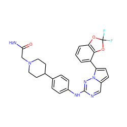 NC(=O)CN1CCC(c2ccc(Nc3ncc4ccc(-c5cccc6c5OC(F)(F)O6)n4n3)cc2)CC1 ZINC000082158111