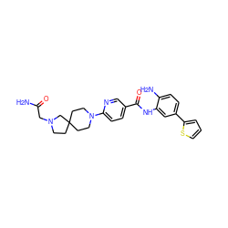 NC(=O)CN1CCC2(CCN(c3ccc(C(=O)Nc4cc(-c5cccs5)ccc4N)cn3)CC2)C1 ZINC000040395509