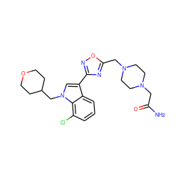 NC(=O)CN1CCN(Cc2nc(-c3cn(CC4CCOCC4)c4c(Cl)cccc34)no2)CC1 ZINC000084633281