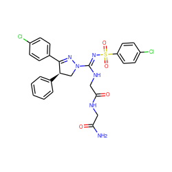 NC(=O)CNC(=O)CN/C(=N\S(=O)(=O)c1ccc(Cl)cc1)N1C[C@@H](c2ccccc2)C(c2ccc(Cl)cc2)=N1 ZINC000095575488