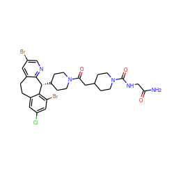 NC(=O)CNC(=O)N1CCC(CC(=O)N2CCC([C@H]3c4ncc(Br)cc4CCc4cc(Cl)cc(Br)c43)CC2)CC1 ZINC000003920881